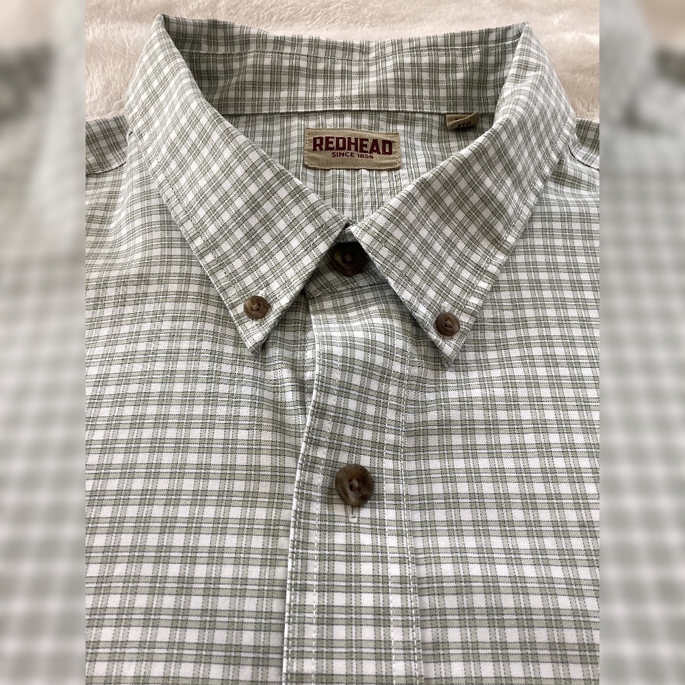 RedHead Wrinkle-Free Easy-Care Button-Down Long-Sleeve Shirt 3XL | Green + White - Picture 2 of 10